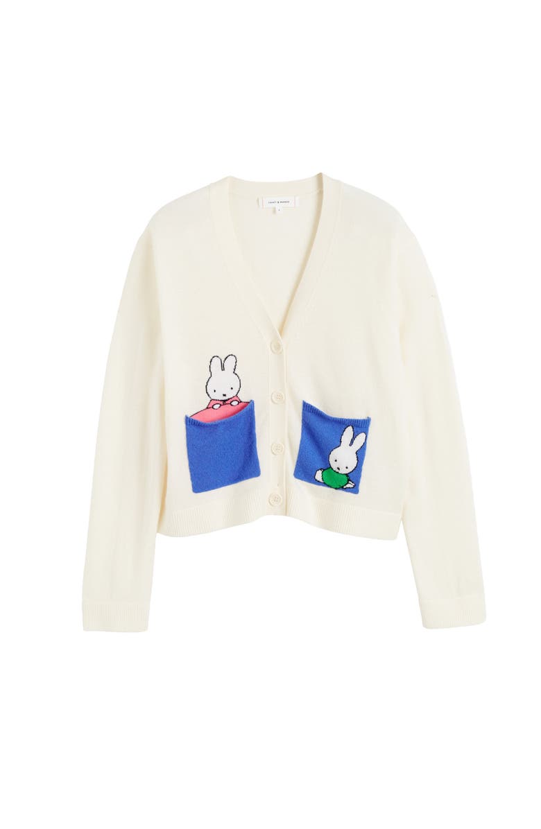 Chinti & Parker Wool-Cashmere Miffy Pocket Play Cardigan, Alternate, color, Cream