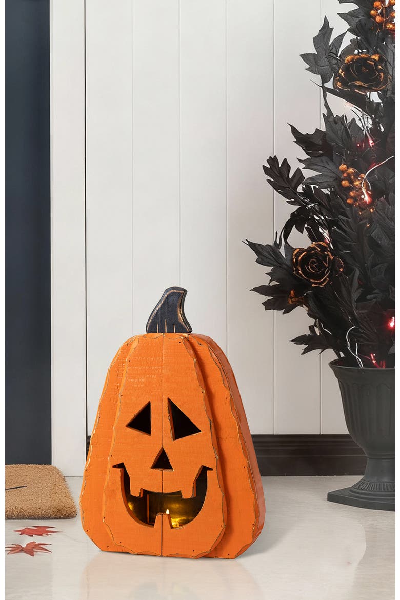 Halloween Chunky Wood Jack-O-Lantern Porch Decor, Alternate, color, Orange