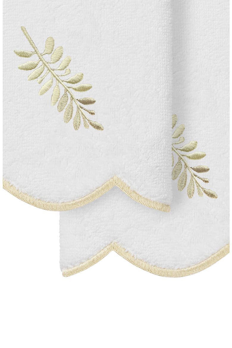 Fern Toss Set of 2 Scalloped Washcloths, Alternate, color, WHITE/ BEIGE