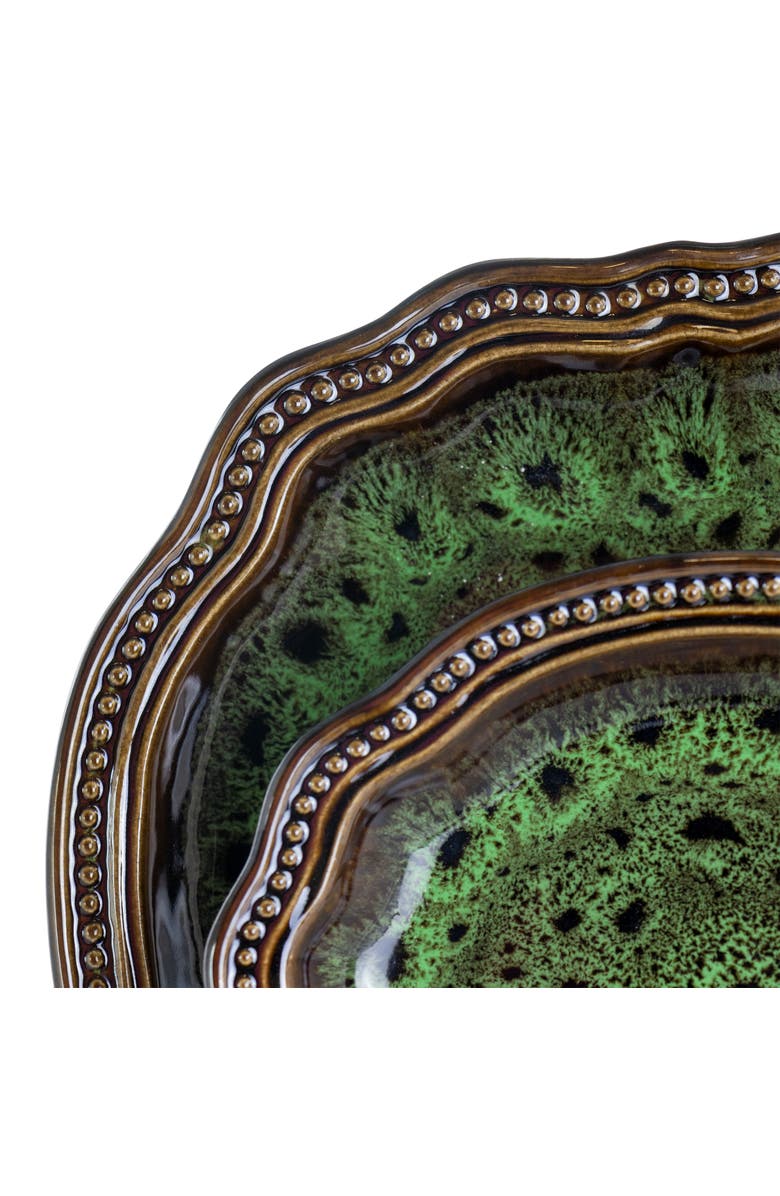 Elama Jade Waves 16 Piece Stoneware Dinnerware Set, Alternate, color, Green