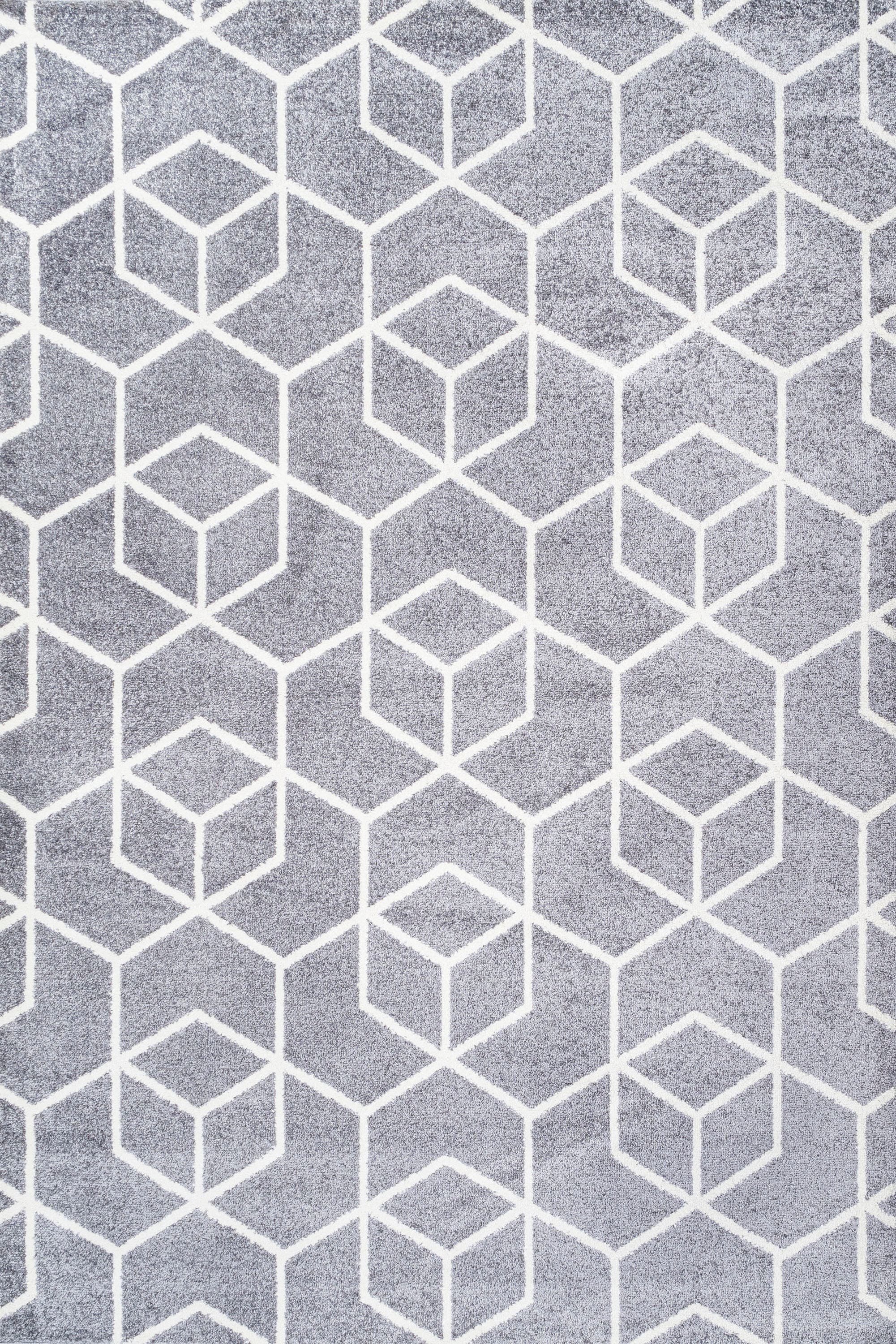 JONATHAN Y Tumbling Blocks Modern Geometric Area Rug in Gray/white 