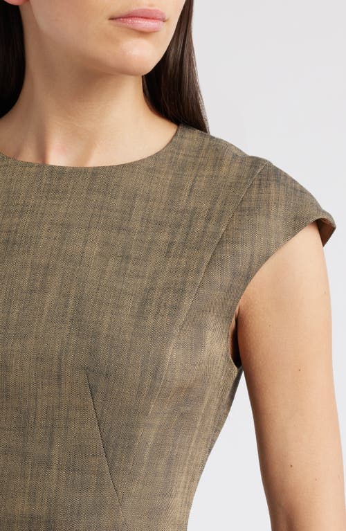 Hugo Boss Cap-sleeve Dress In Melange Stretch Sharkskin In Brown