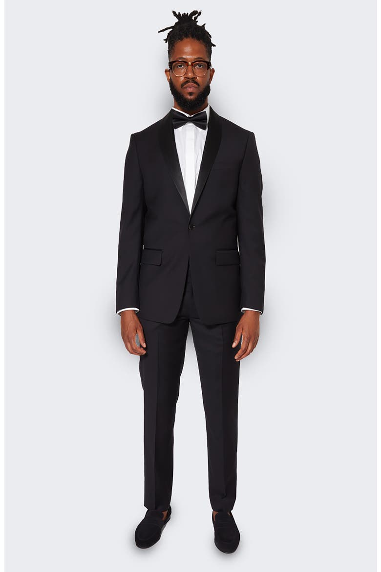 Shawl Lapel Solid Wool Dinner Jacket, Alternate, color, BLACK