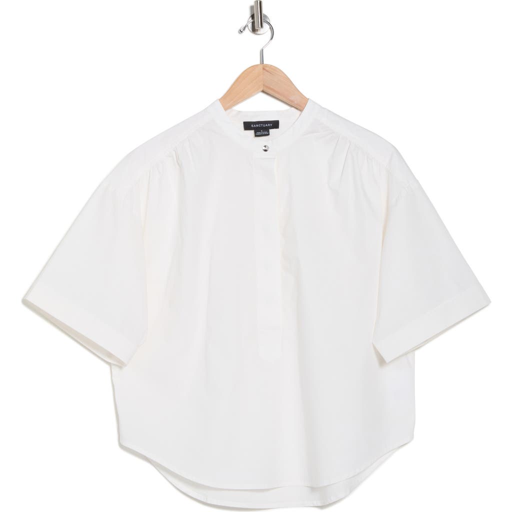 Sanctuary Relaxed Fit Short Sleeve Popover Button-up Shirt In White