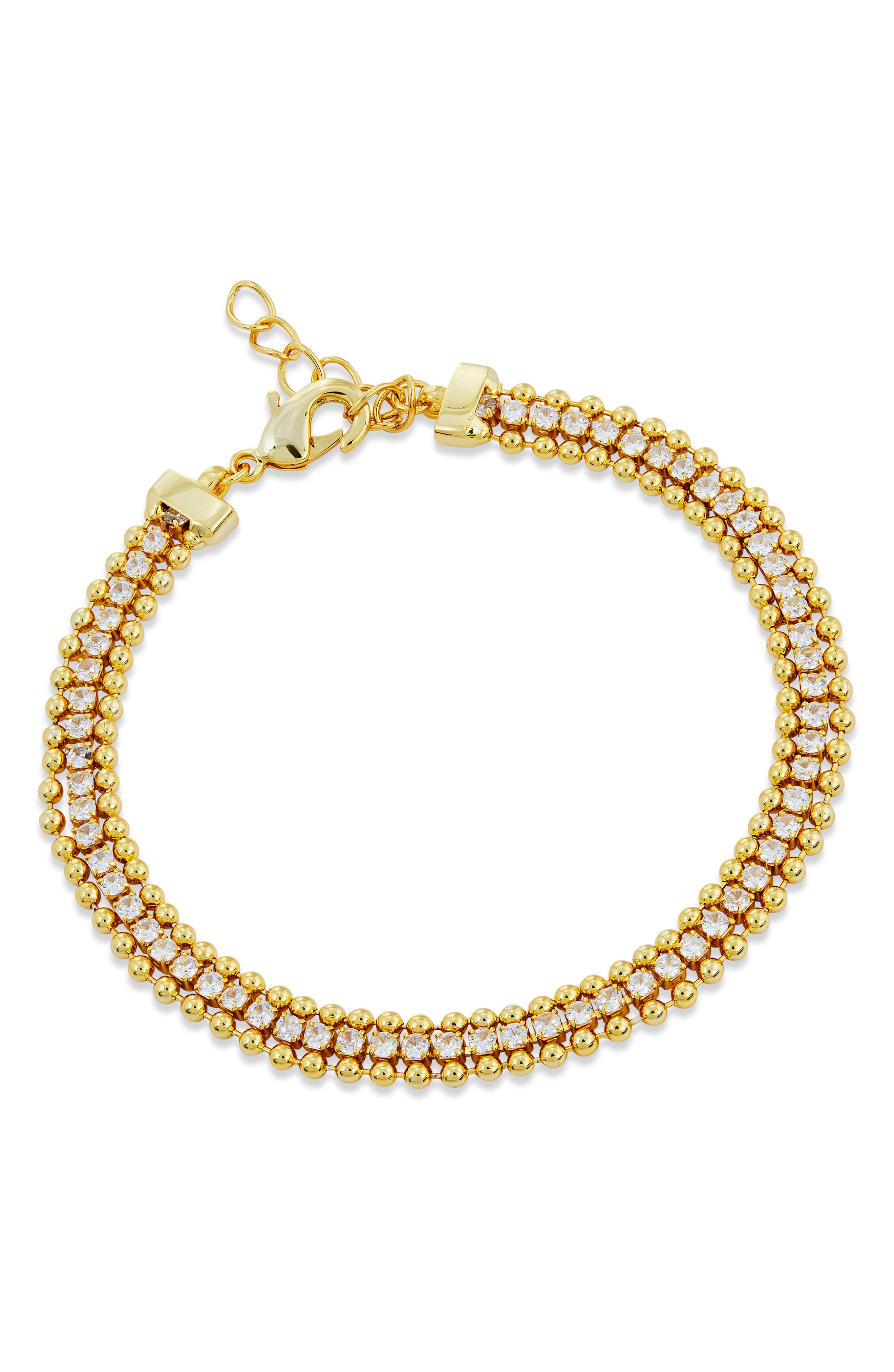 SAVVY CIE JEWELS Railway CZ & Bead Chain Trim Bracelet