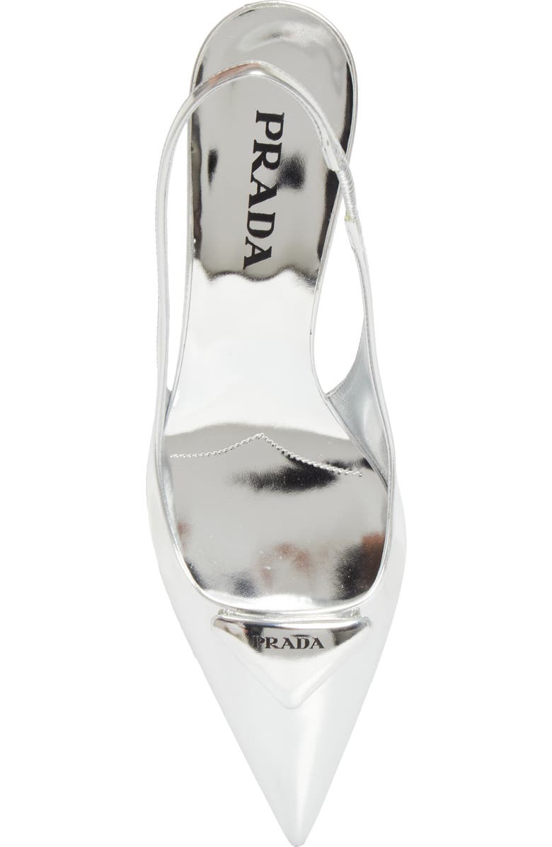 Prada Modellerie Pointed Toe Metallic Kitten Heel Slingback Pump, Alternate, color, Argento