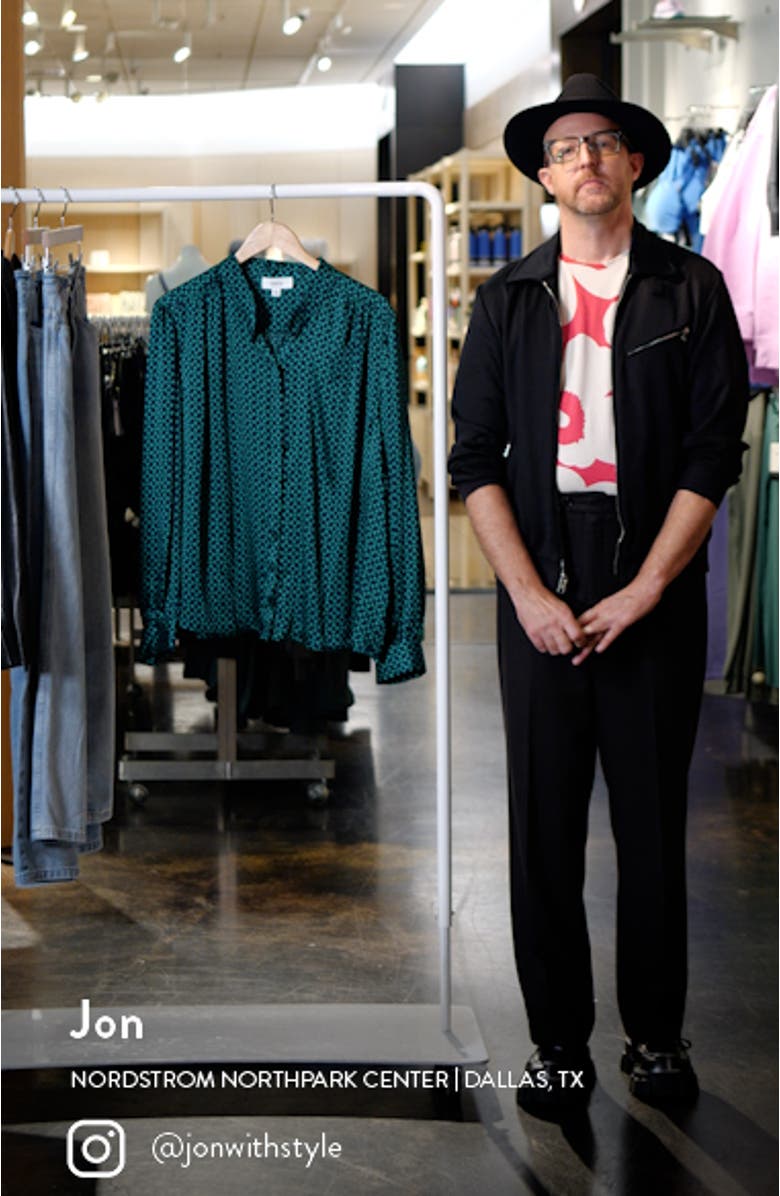 Geo Print Mandarin Collar Button-Up Shirt, sales video thumbnail