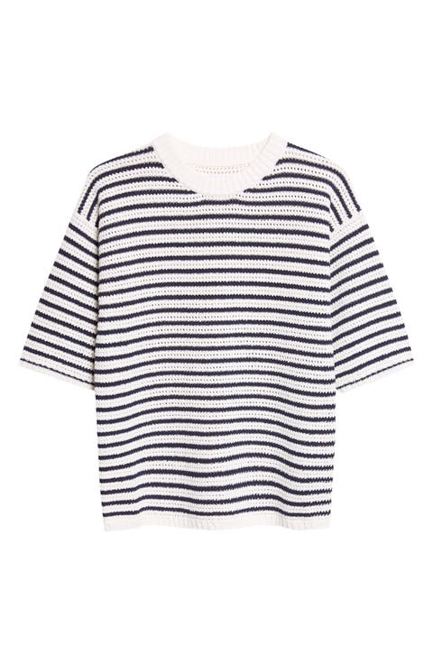 Stripe Cotton Pointelle Sweater