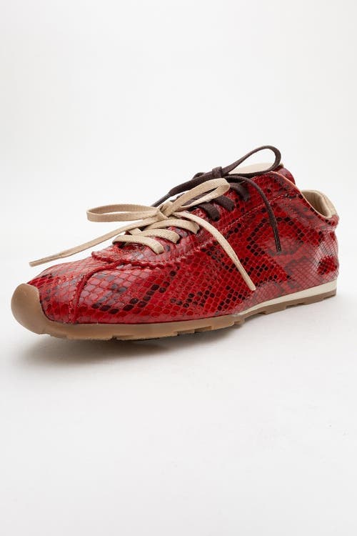 Forever & Always Shoes Crea Leather Sneakers In Red Croco Leather