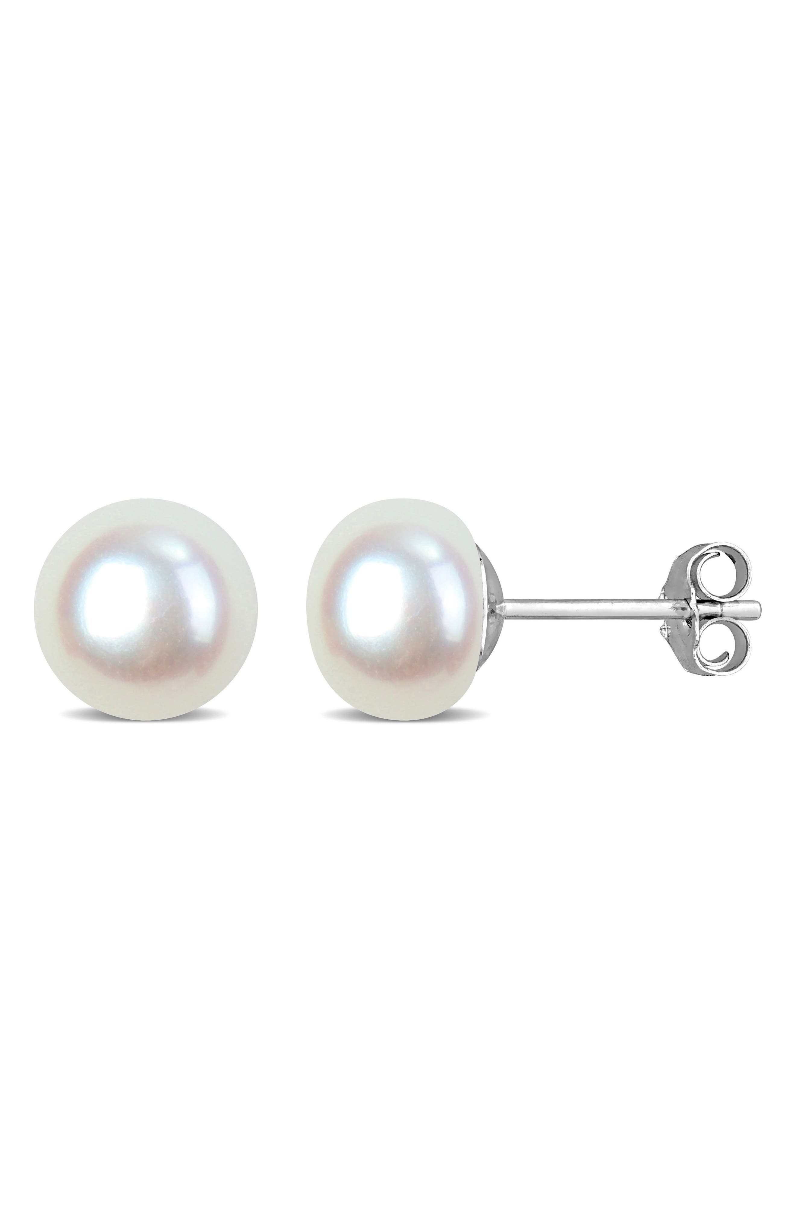 DELMAR Sterling Silver Cultured Freshwater Pearl Stud Earrings