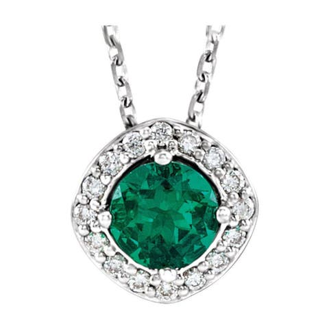 Lab-grown Emerald & Natural Diamond Necklace In 14k Gold