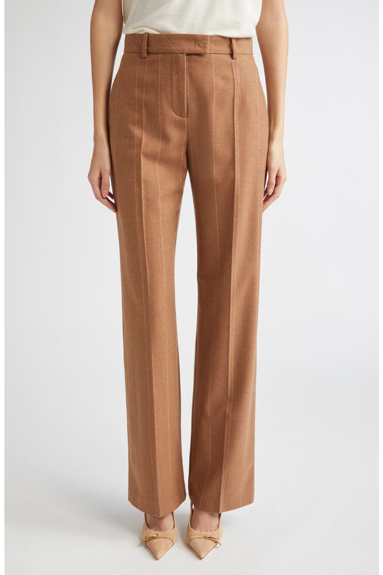 Pinstripe Wool Straight Leg Pants, Main, color, 157 COGNAC