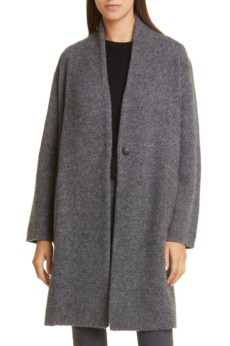 Bouclé Wool Blend Cardigan Coat, Alternate, color, CHARCOAL/ MEDIUM HEATHER GREY