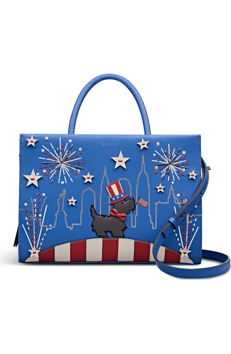 Radley Fireworks And Stripes Medium Ziptop Satchel Bag, Main, color, Cobalt