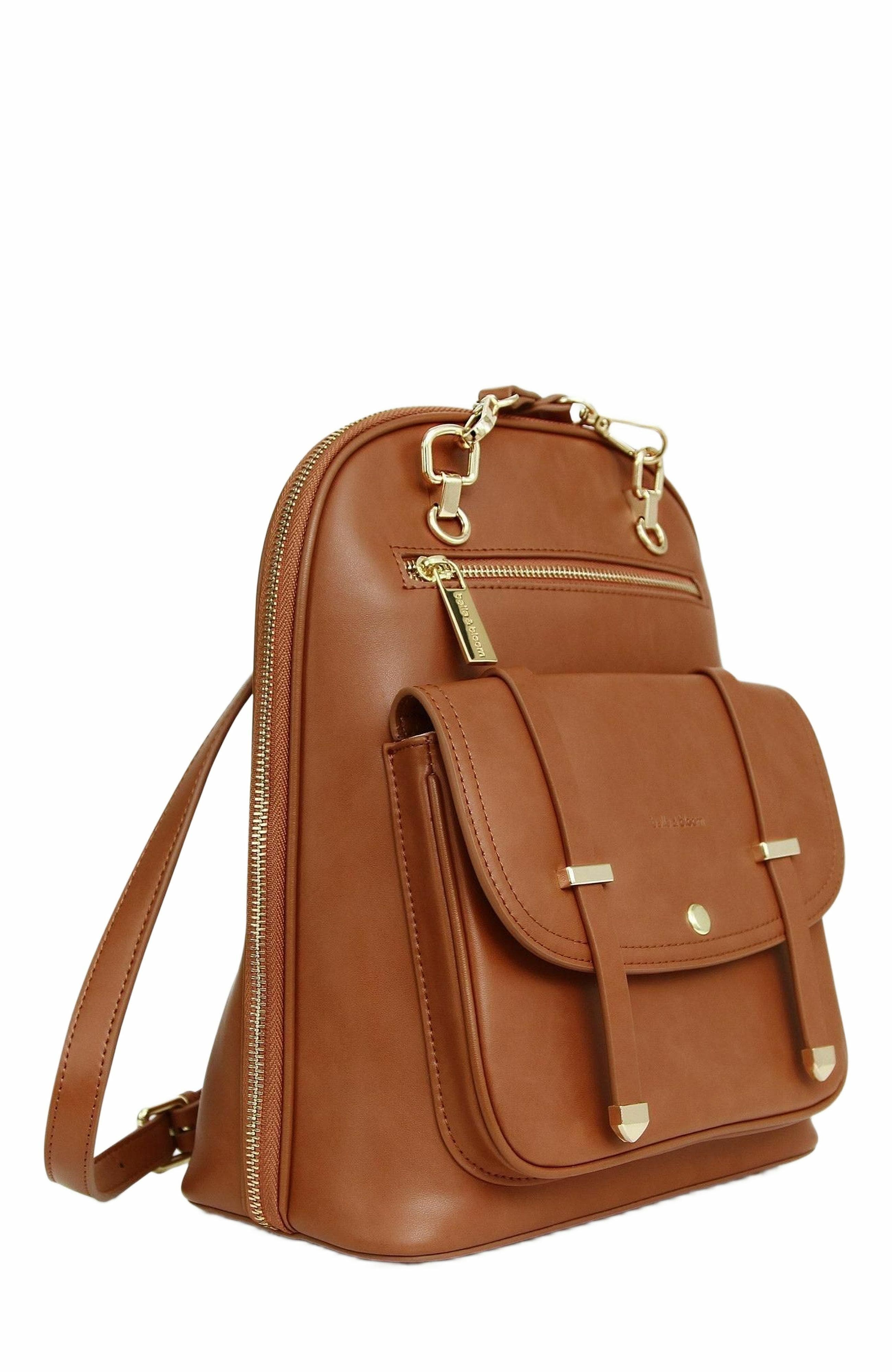 Belle & Bloom 5th Ave Leather Backpack, Alternate, color, Camel