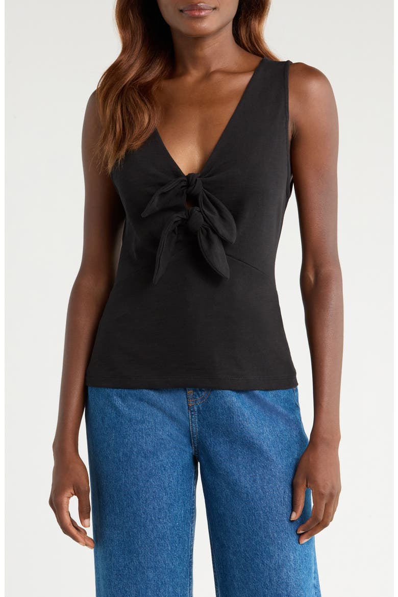 Terri Tie Front Cotton Tank, Main, color, JET BLACK