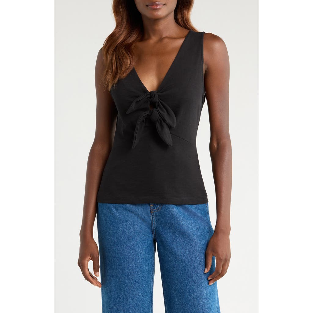 Nation Ltd Terri Tie Front Cotton Tank In Black