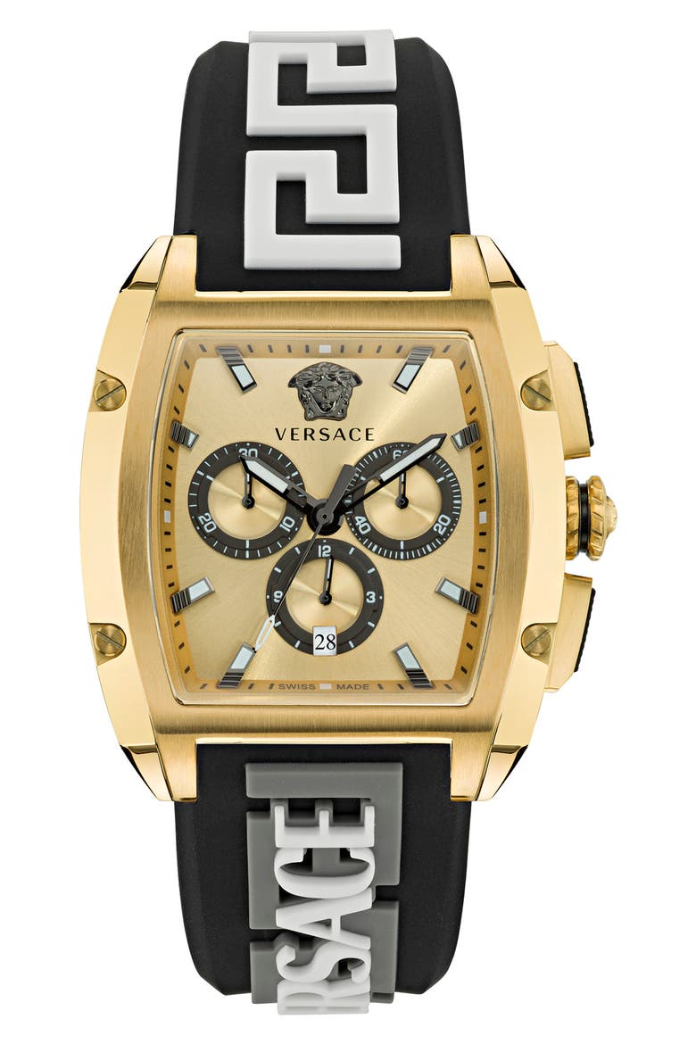 Dominus Chronograph Silicone Strap Watch, 42mm, Main, color, IP YELLOW GOLD