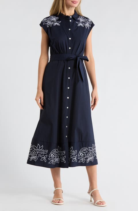 Floral Embroidered Poplin Shirtdress