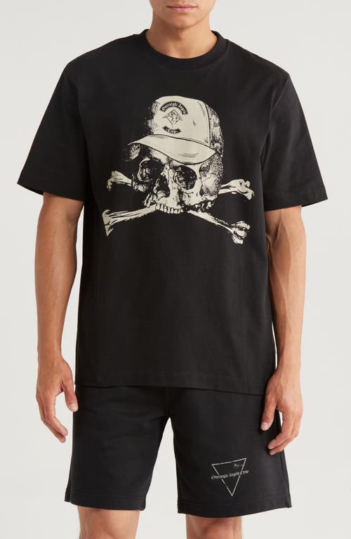 OVERNIGHT ANGELS CREW Skull Cap Oversize Cotton Graphic T-Shirt in Black  product