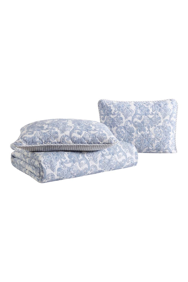 Field of Paisley Reversible Quilt & Sham Set, Main, color, BLUE