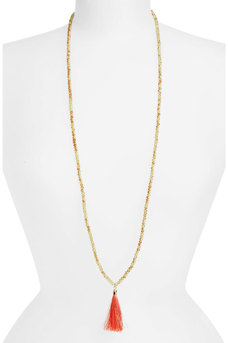 Bead & Tassel Necklace, Main, color, GREEN MULTI