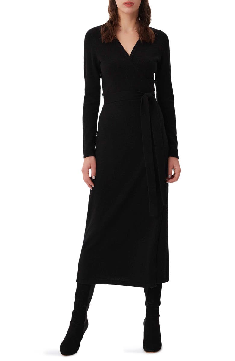DVF Astrid Long Sleeve Wool & Cashmere Wrap Sweater Dress, Main, color, 