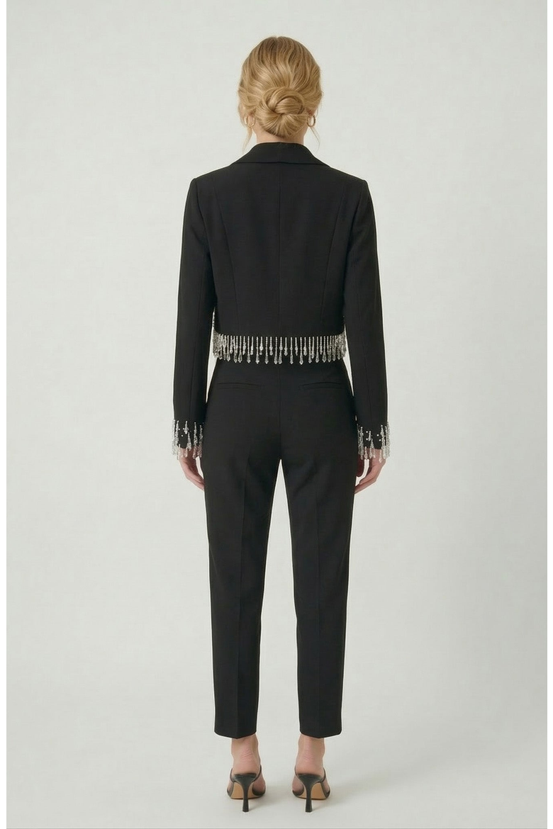 Beaded Cropped Blazer with Shawl Collar, Alternate, color, Black