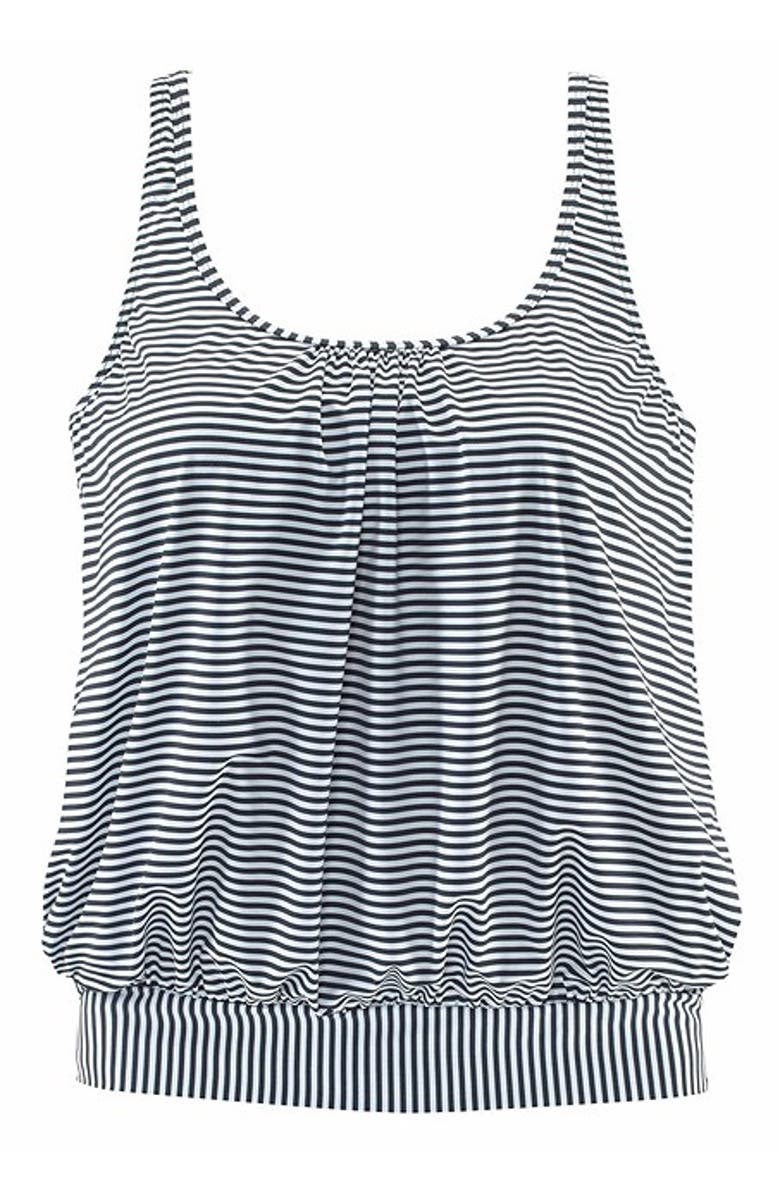 LASCANA Women's Striped Loose Tankini Top, Alternate, color, Navy Striped