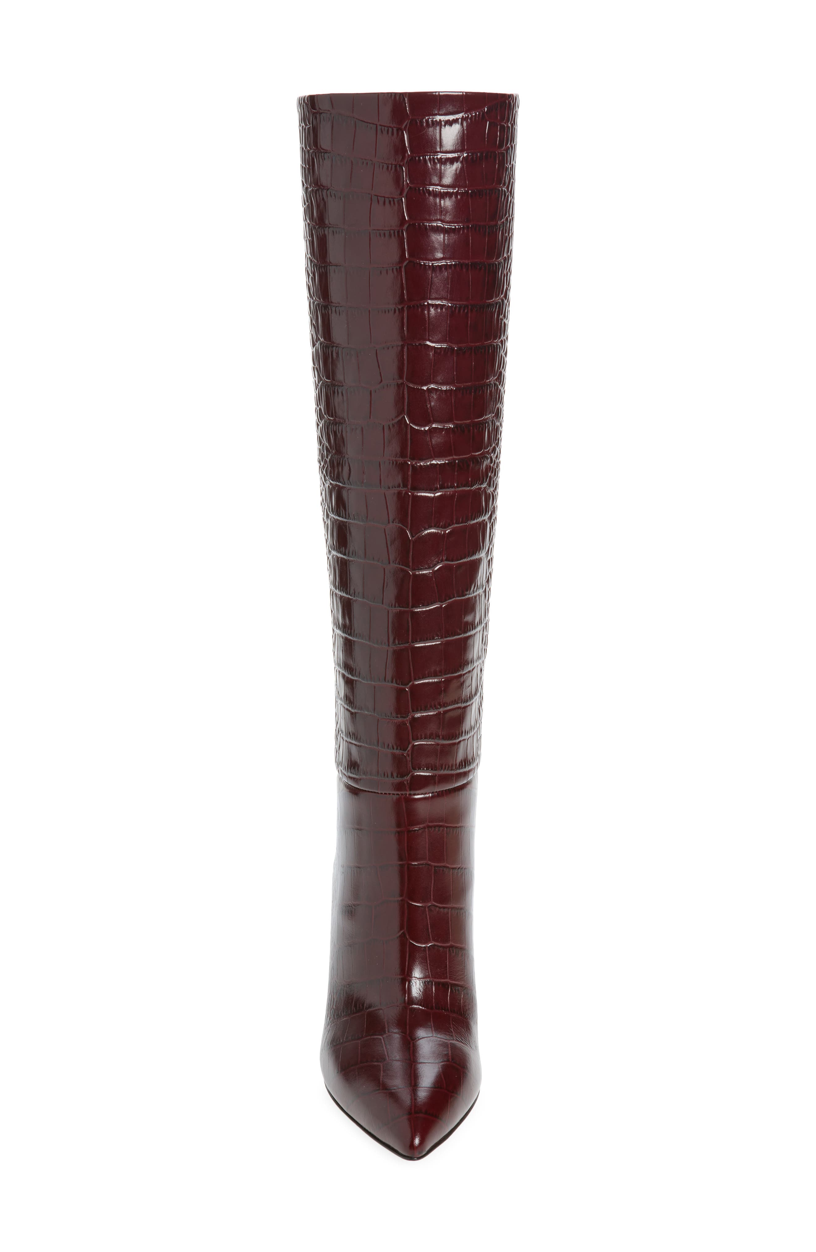 Stiletto Croc Embossed Leather Knee High Boot, Alternate, color, ROUGE NOIR
