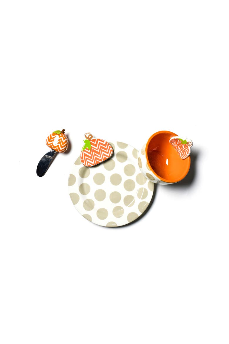 Chevron Pumpkin Embellishment Plate Bowl and Spreader Set, Main, color, Beige