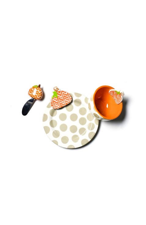 Chevron Pumpkin Embellishment Plate Bowl and Spreader Set