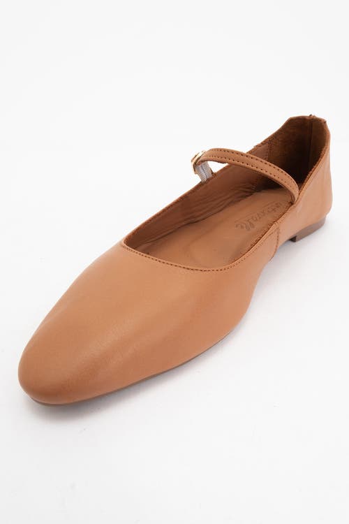 Forever & Always Shoes Lara Leather Mary Jane Flats In Cognac Brown Leather