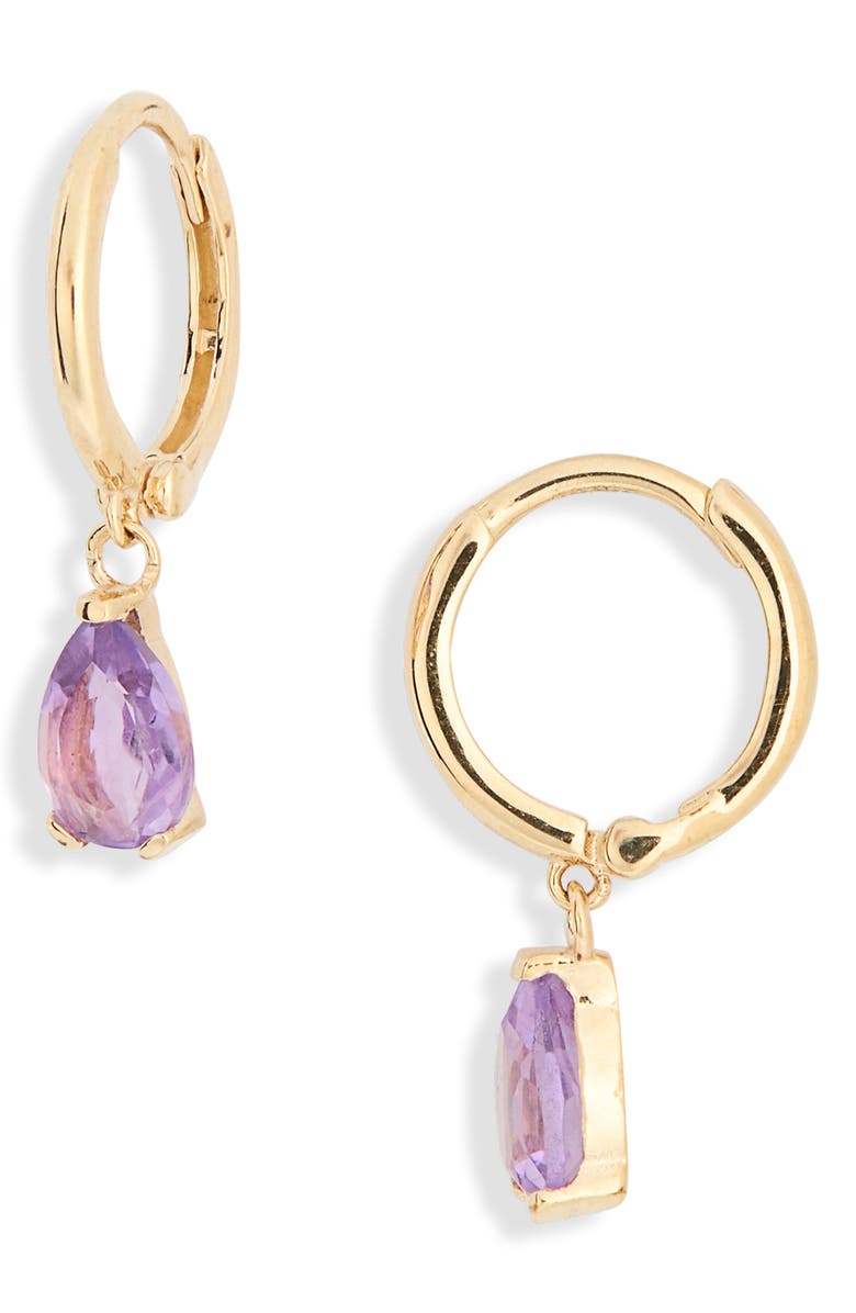 Bony Levy 14K Yellow Gold Pink Topaz Teardrop Huggie Hoop Earrings, Main, color, 14Ky