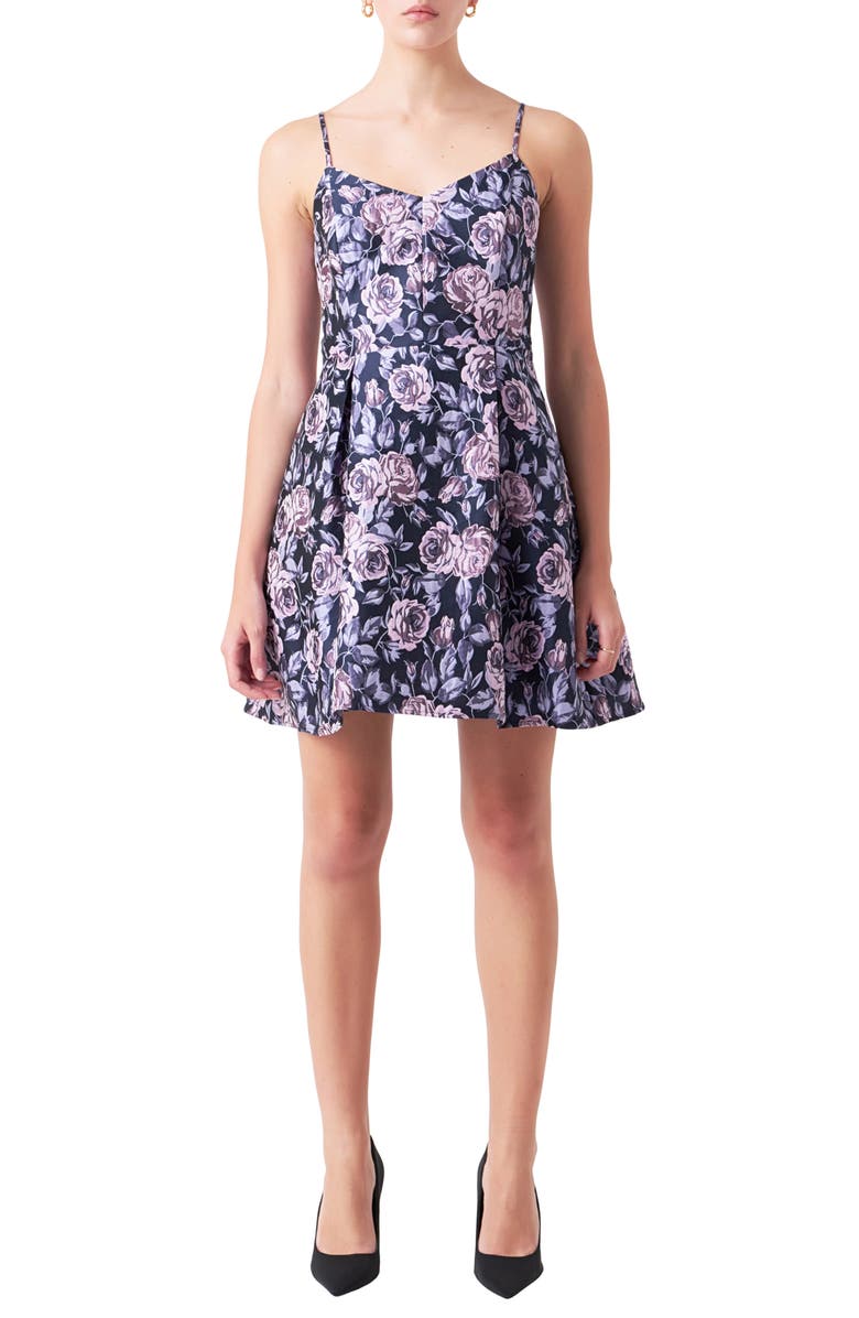 Endless Rose Floral Jacquard Minidress, Main, color, Purple Multi