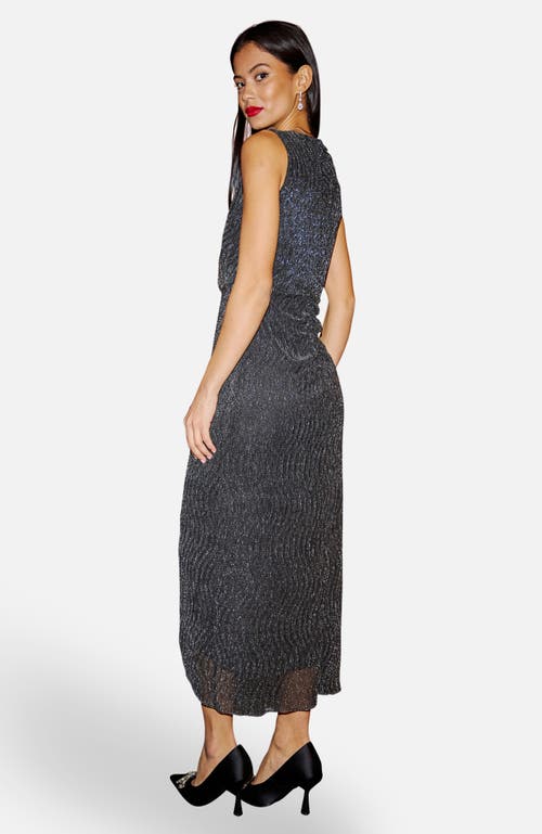 Yumi Metallic Pleated Frill Wrap Midi Dress In Black