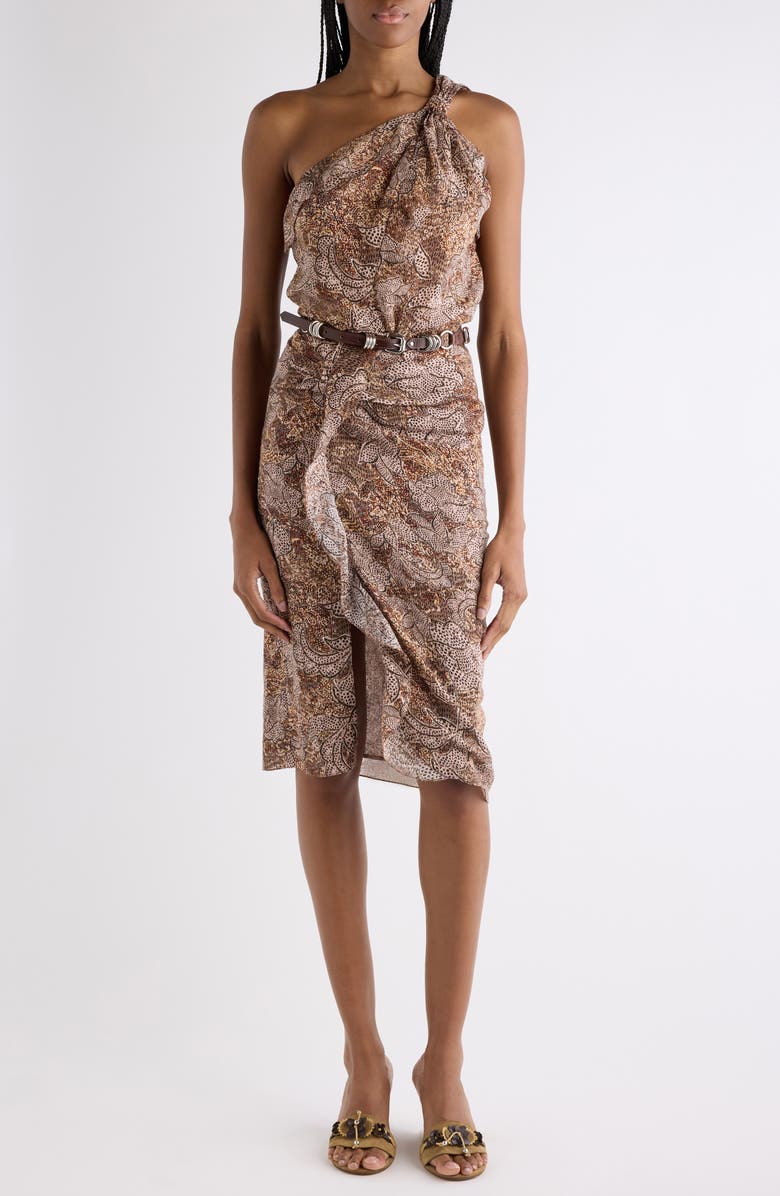 Isabel Marant Charlota Cotton Voile One-Shoulder Dress, Main, color, Ochre