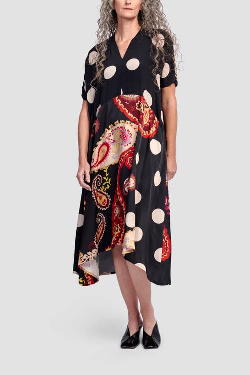 ALEMBIKA ALEMBIKA FIESTA MIXED PRINT V-NECK MIDI DRESS 