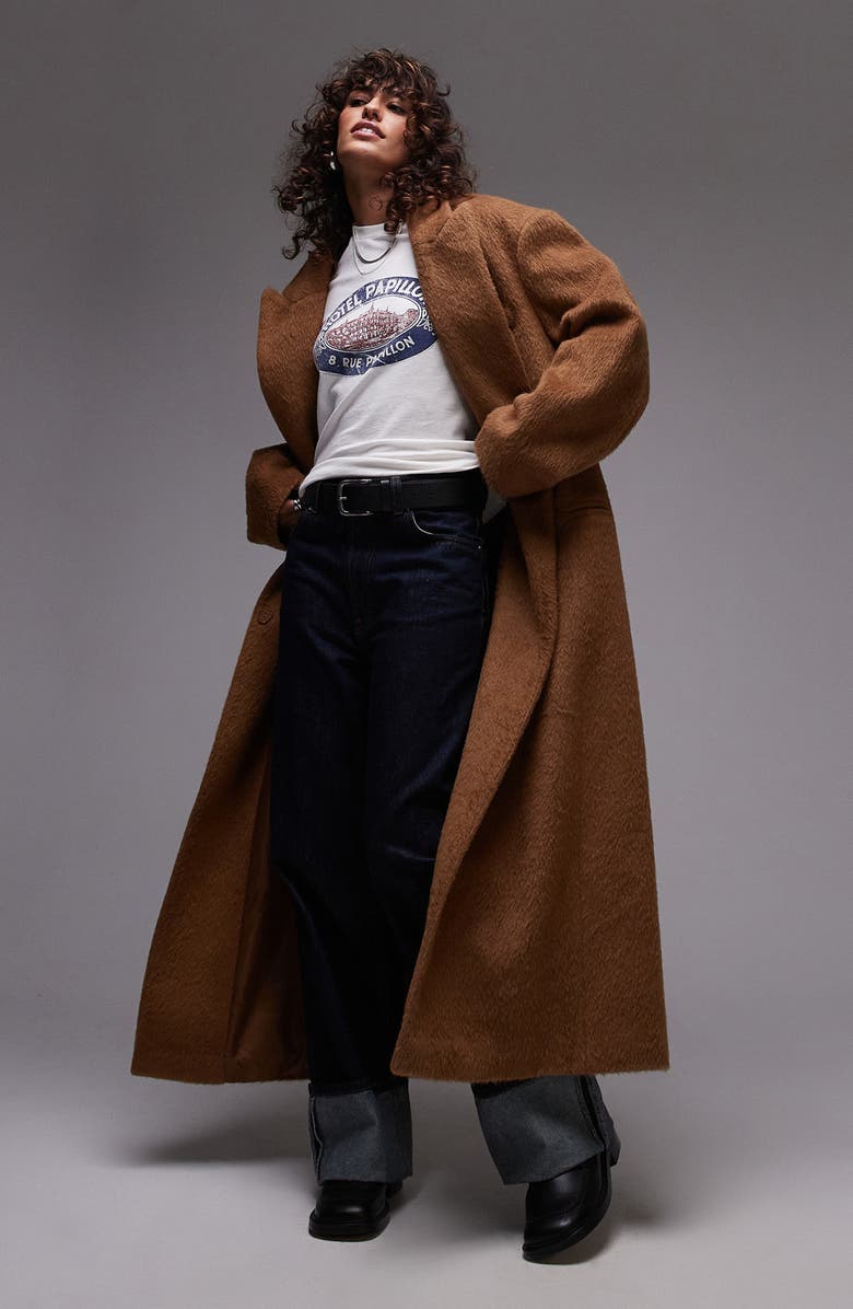 Topshop Brushed Faux Fur Longline Coat, Main, color,