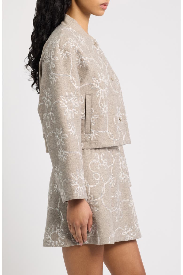 Botanic Embroidered Bomber Jacket, Alternate, color, OYSTER HEATHER