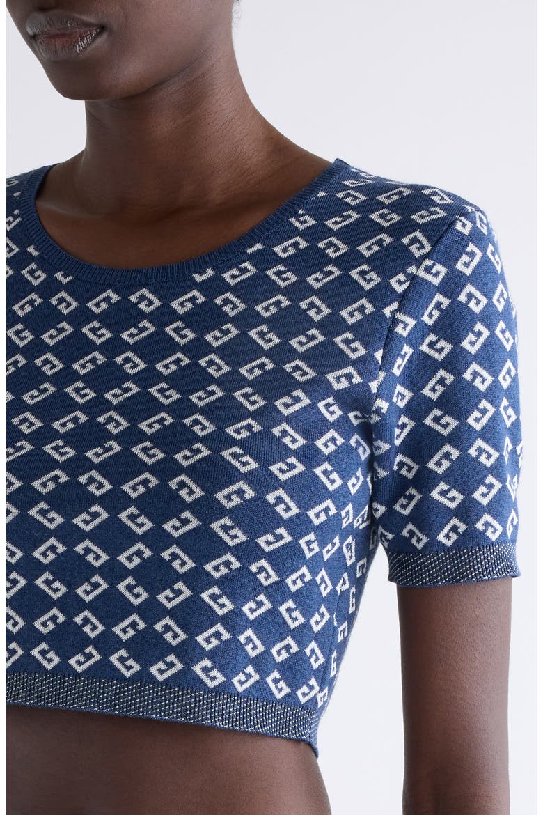 Monogram 72 Jacquard Crop Crewneck Top, Alternate, color, DENIM BLUE