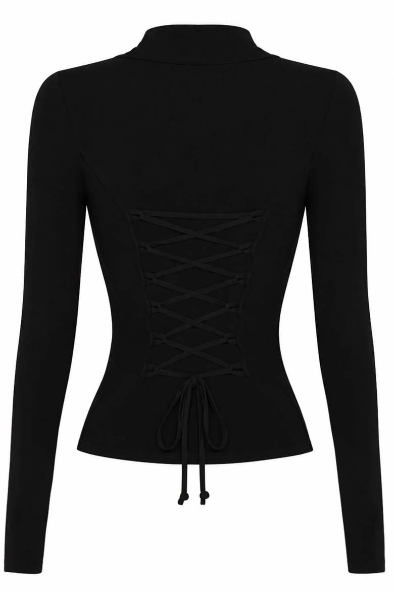 Mega Sculpting Ruched Long Sleeve Top, Alternate, color, Black/Lace