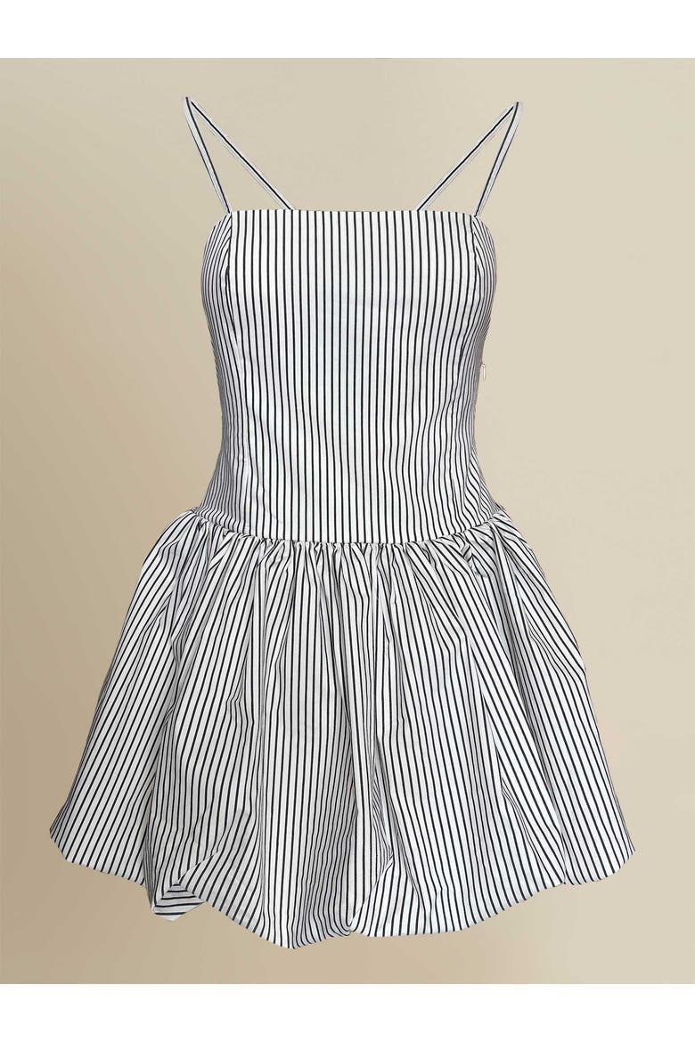 Bonnie Striped Bubble-Hem Cotton Mini Dress, Main, color, Black-white