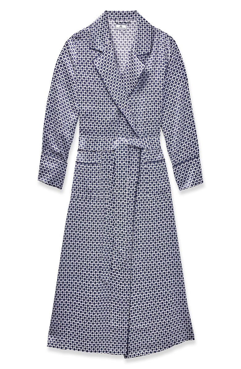 Petite Plume Navy Foulard Silk Robe, Alternate, color, 