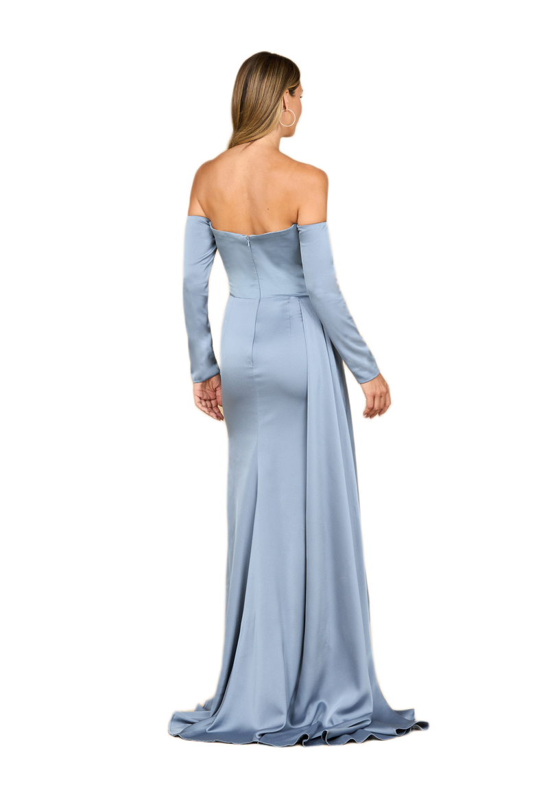 Off Shoulder Satin Dress with Beaded Details, Alternate, color, Dusty Periwinkle