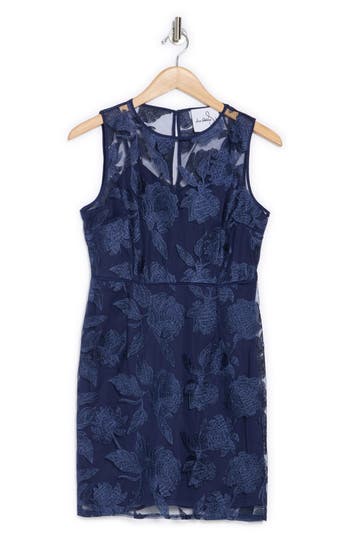 Sam Edelman Leafy Embroidered Sheath Dress In Navy