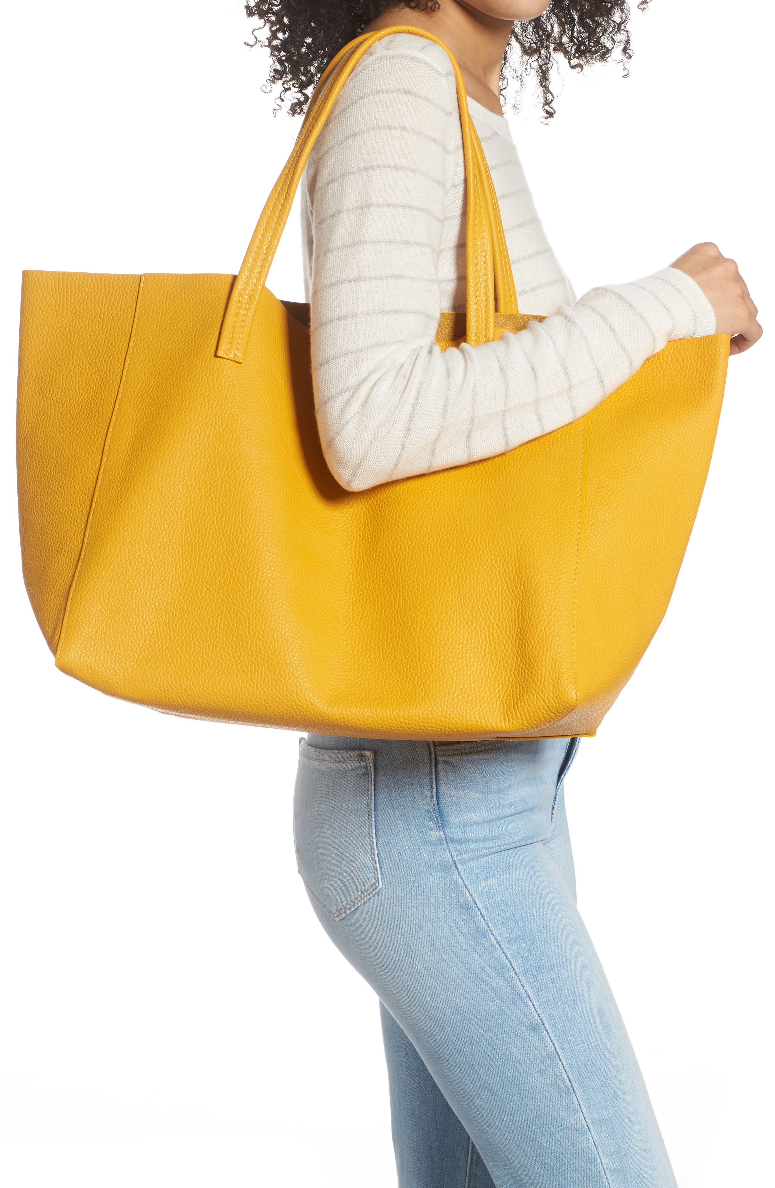 Violet Horizontal Leather Tote, Alternate, color, MUSTARD