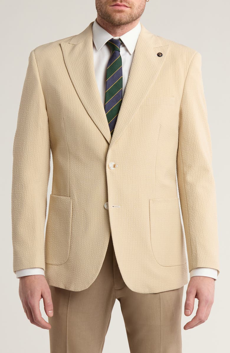 T.R. PREMIUM Slim Fit Seersucker Blazer, Main, color, Beige