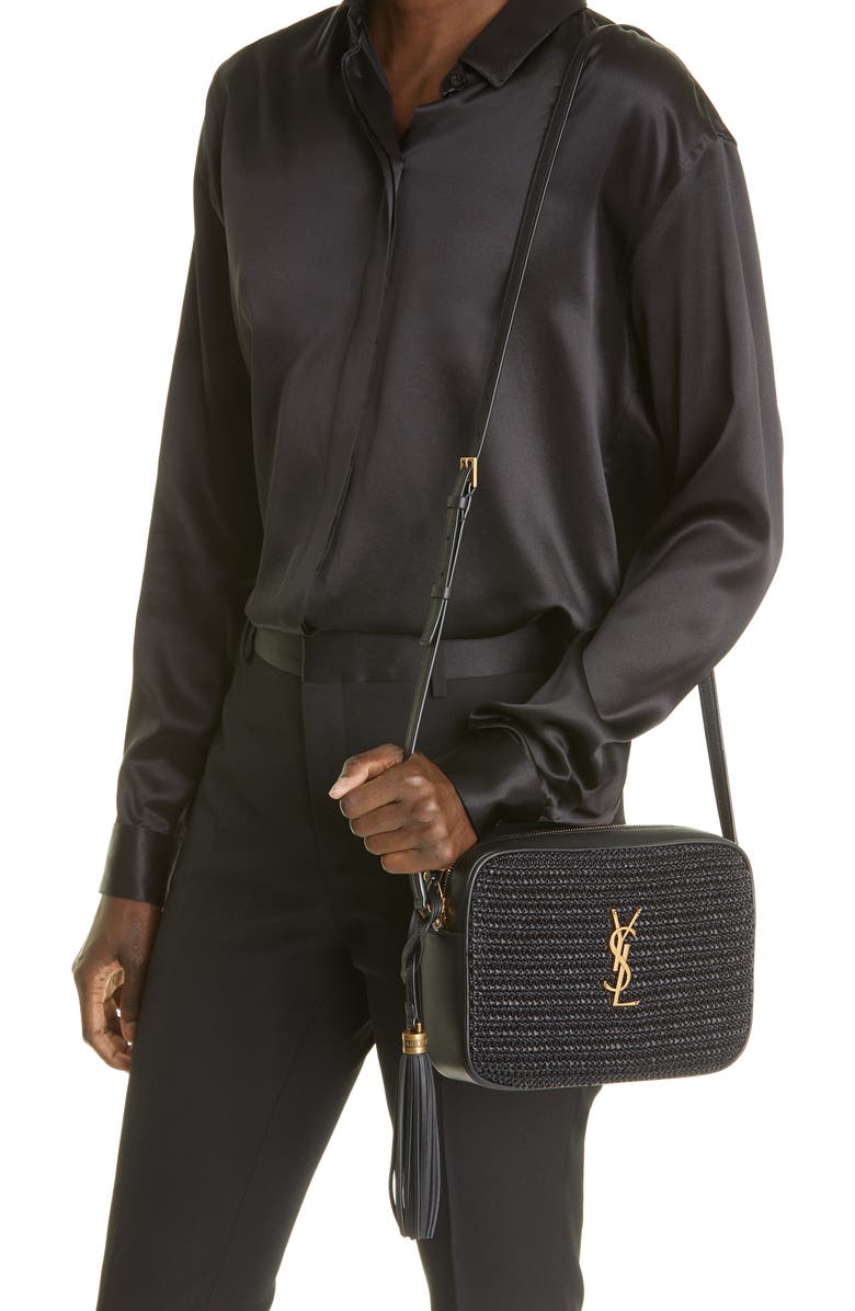 Saint Laurent Medium Lou Raffia & Leather Camera Bag, Alternate, color,