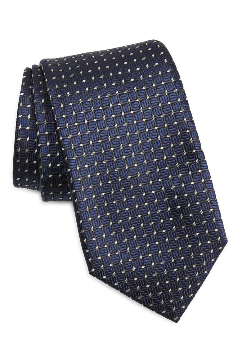 Cinque Pieghe Geometric Silk Tie, Main, color, NAVY